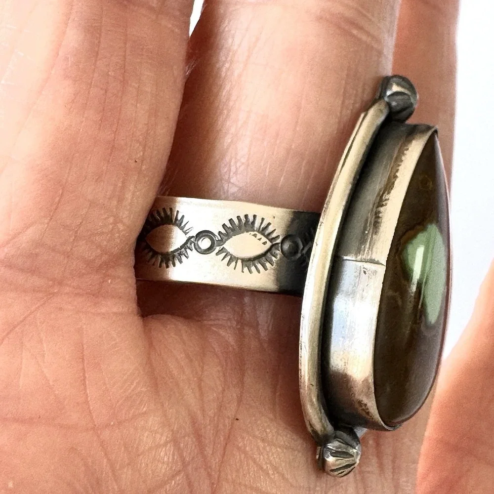 Navajo Turquoise Ring Royston Sz 9 Adjustable Signed Skeets Sterling Native Amer
